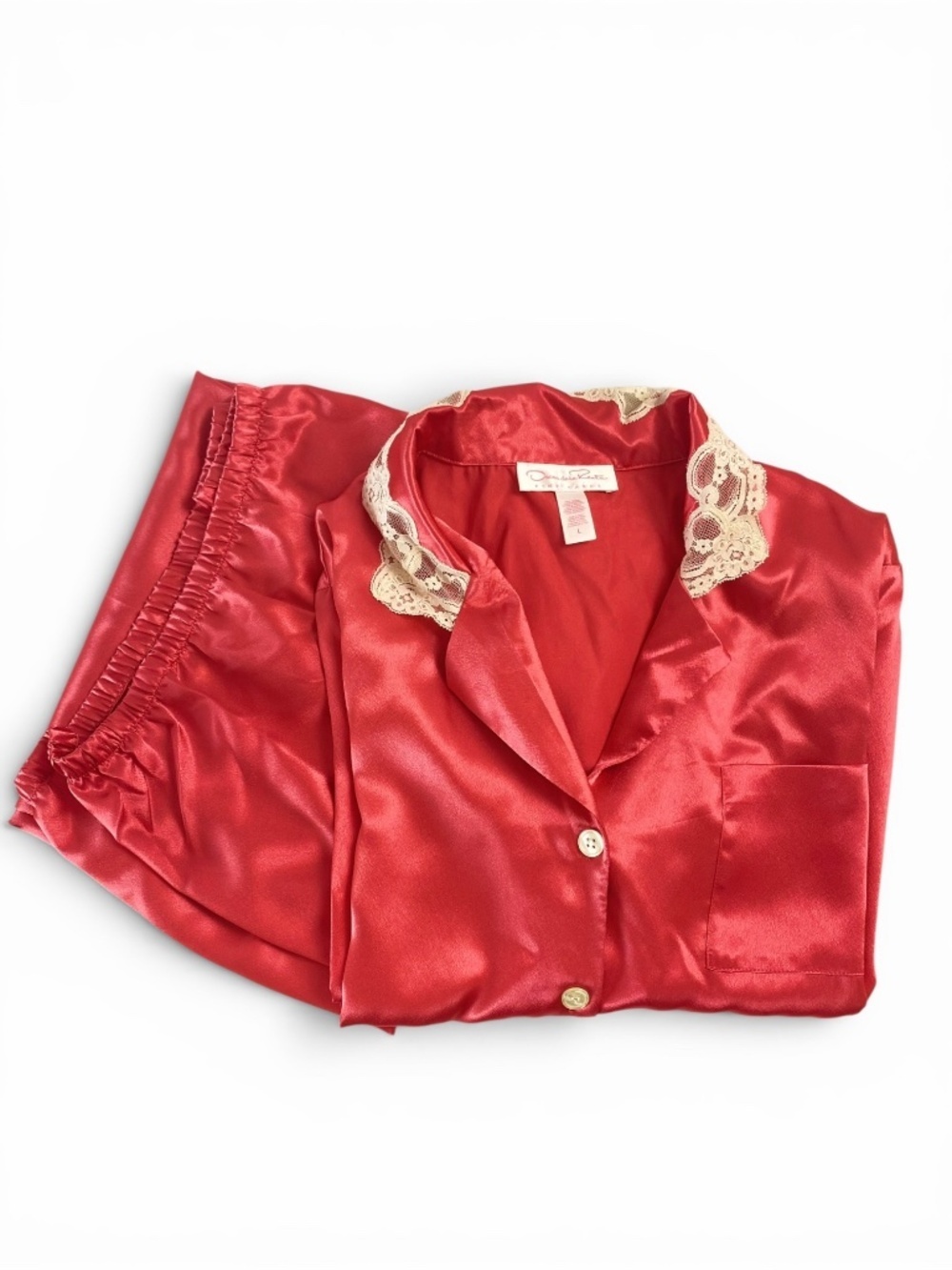 Oscar de la Renta Pink Label VTG pajama Set Y2K Satin Size L Rose Red